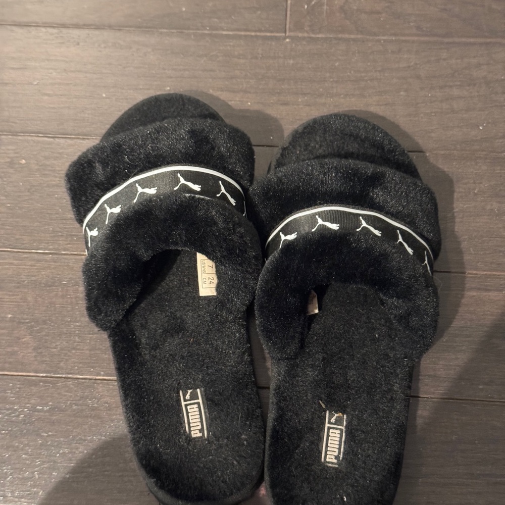 Puma Black Plush Slides